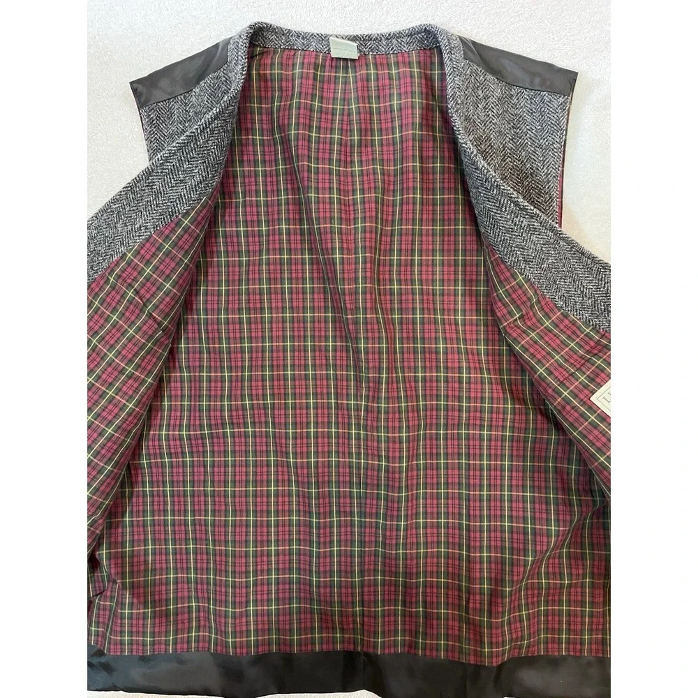 Vintage LL Bean Mens L Reg Wool Herringbone Waistcoat Vest Tartan Plaid Scottish